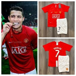 Cristiano Ronaldo #7 Manchester United 2007-08 Home RETRO Kids Soccer Jersey Kit
